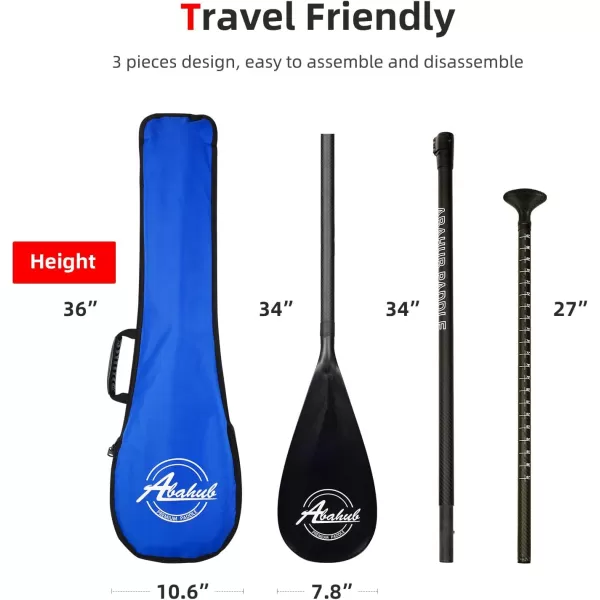 Abahub Carbon SUP Paddles 1 x 3 Section Adjustable 67quot  86quot Carbon Fiber Shaft Lightweight Standup Paddle Oars for Paddleboards with a Carrying BagCarbon Fiber Shaft  Black Plastic Blade