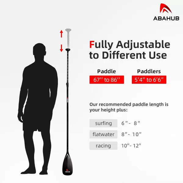 Abahub Carbon SUP Paddles 1 x 3 Section Adjustable 67quot  86quot Carbon Fiber Shaft Lightweight Standup Paddle Oars for Paddleboards with a Carrying BagFull Carbon Fiber Paddle
