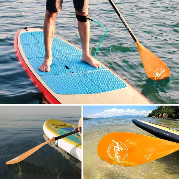Abahub Carbon SUP Paddles 1 x 3 Section Adjustable 67quot  86quot Carbon Fiber Shaft Lightweight Standup Paddle Oars for Paddleboards with a Carrying BagCarbon Fiber Shaft  Orange Wave Print Plastic Blade