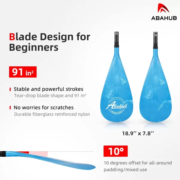 Abahub Carbon SUP Paddles 1 x 3 Section Adjustable 67quot  86quot Carbon Fiber Shaft Lightweight Standup Paddle Oars for Paddleboards with a Carrying BagCarbon Fiber Shaft  Blue Wave Print Plastic Blade