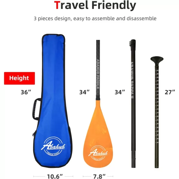 Abahub Carbon SUP Paddles 1 x 3 Section Adjustable 67quot  86quot Carbon Fiber Shaft Lightweight Standup Paddle Oars for Paddleboards with a Carrying BagCarbon Fiber Shaft  Orange Wave Print Plastic Blade