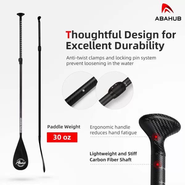 Abahub Carbon SUP Paddles 1 x 3 Section Adjustable 67quot  86quot Carbon Fiber Shaft Lightweight Standup Paddle Oars for Paddleboards with a Carrying BagCarbon Fiber Shaft  Black Plastic Blade