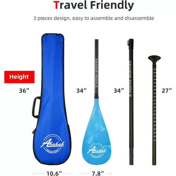 Abahub Carbon SUP Paddles 1 x 3 Section Adjustable 67quot  86quot Carbon Fiber Shaft Lightweight Standup Paddle Oars for Paddleboards with a Carrying BagCarbon Fiber Shaft  Blue Wave Print Plastic Blade