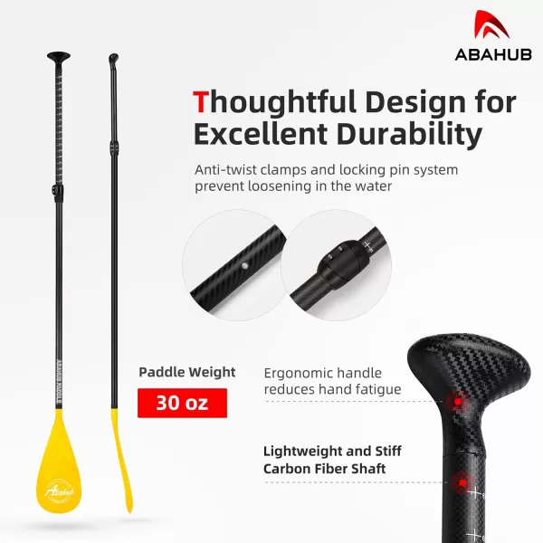 Abahub Carbon SUP Paddles 1 x 3 Section Adjustable 67quot  86quot Carbon Fiber Shaft Lightweight Standup Paddle Oars for Paddleboards with a Carrying BagCarbon Fiber Shaft  Yellow Wave Print Plastic Blad