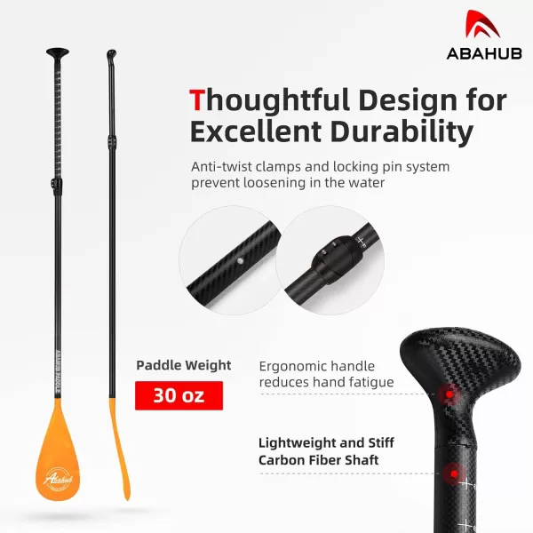 Abahub Carbon SUP Paddles 1 x 3 Section Adjustable 67quot  86quot Carbon Fiber Shaft Lightweight Standup Paddle Oars for Paddleboards with a Carrying BagCarbon Fiber Shaft  Orange Wave Print Plastic Blade