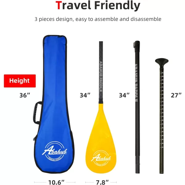 Abahub Carbon SUP Paddles 1 x 3 Section Adjustable 67quot  86quot Carbon Fiber Shaft Lightweight Standup Paddle Oars for Paddleboards with a Carrying BagCarbon Fiber Shaft  Yellow Wave Print Plastic Blad
