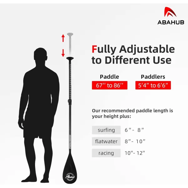 Abahub Carbon SUP Paddles 1 x 3 Section Adjustable 67quot  86quot Carbon Fiber Shaft Lightweight Standup Paddle Oars for Paddleboards with a Carrying BagCarbon Fiber Shaft  Black Plastic Blade