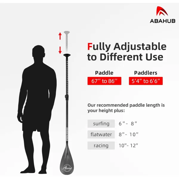 Abahub Carbon SUP Paddles 1 x 3 Section Adjustable 67quot  86quot Carbon Fiber Shaft Lightweight Standup Paddle Oars for Paddleboards with a Carrying BagCarbon Fiber Shaft  Carbon Fiber Print Plastic Blade