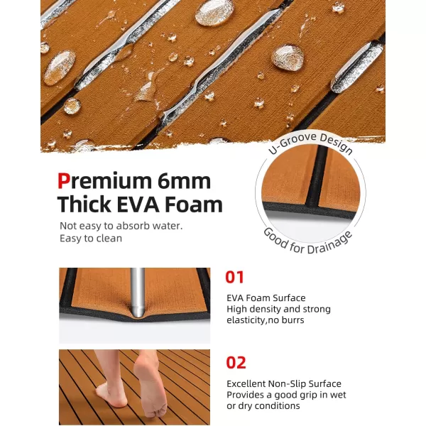Abahub EVA Foam Boat Decking 96x4563628824168 48x168 SelfAdhesive Faux Teak Marine Flooring Sheet Traction Pad for Boats Surfboard Swim Platform RV FloorBrown with Black Lines