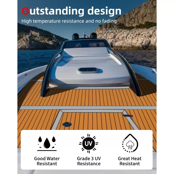 Abahub EVA Foam Boat Decking 96x4563628824168 48x168 SelfAdhesive Faux Teak Marine Flooring Sheet Traction Pad for Boats Surfboard Swim Platform RV FloorBrown with Black LinesBorder