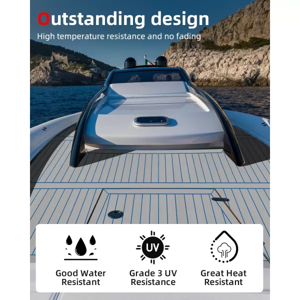 Abahub EVA Foam Boat Decking 96x4563628824168 48x168 SelfAdhesive Faux Teak Marine Flooring Sheet Traction Pad for Boats Surfboard Swim Platform RV FloorGray with Blue LinesBorder