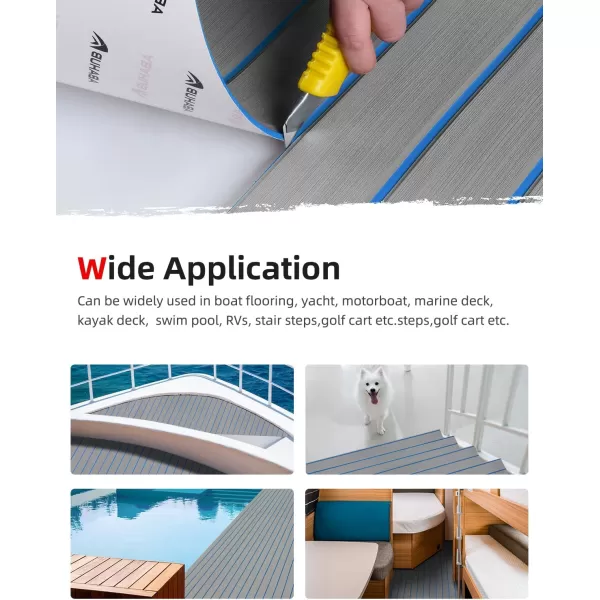 Abahub EVA Foam Boat Decking 96x4563628824168 48x168 SelfAdhesive Faux Teak Marine Flooring Sheet Traction Pad for Boats Surfboard Swim Platform RV FloorGray with Blue Lines