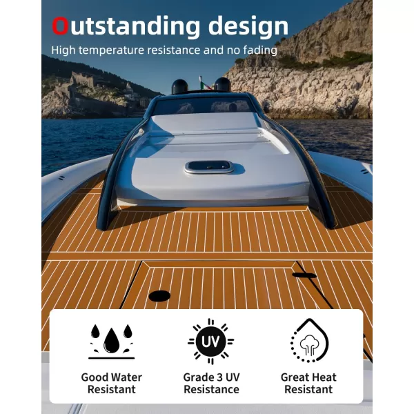 Abahub EVA Foam Boat Decking 96x4563628824168 48x168 SelfAdhesive Faux Teak Marine Flooring Sheet Traction Pad for Boats Surfboard Swim Platform RV FloorBrown with White LinesBorder