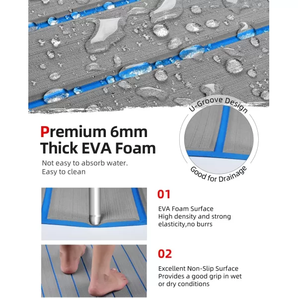 Abahub EVA Foam Boat Decking 96x4563628824168 48x168 SelfAdhesive Faux Teak Marine Flooring Sheet Traction Pad for Boats Surfboard Swim Platform RV FloorGray with Blue Lines