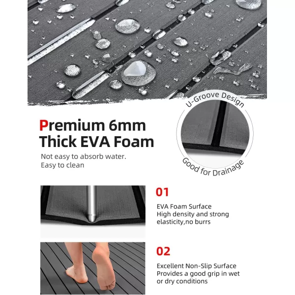 Abahub EVA Foam Boat Decking 96x4563628824168 48x168 SelfAdhesive Faux Teak Marine Flooring Sheet Traction Pad for Boats Surfboard Swim Platform RV FloorDark Gray with Black Lines