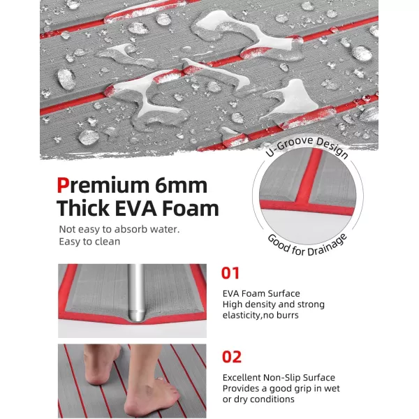 Abahub EVA Foam Boat Decking 96x4563628824168 48x168 SelfAdhesive Faux Teak Marine Flooring Sheet Traction Pad for Boats Surfboard Swim Platform RV FloorGray with Red Lines