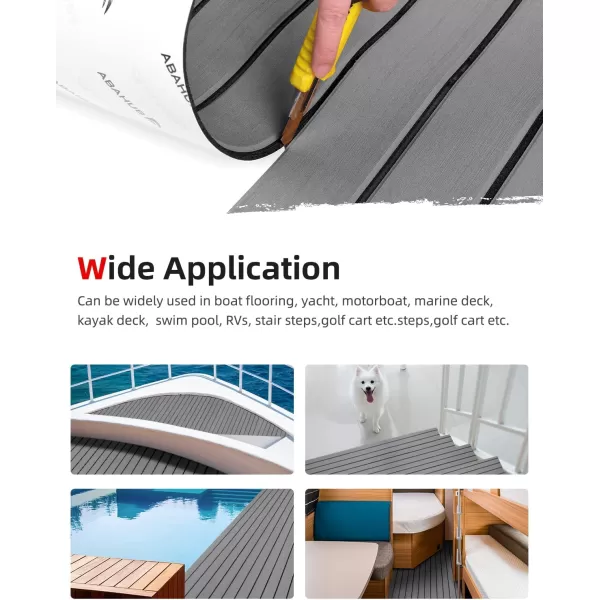 Abahub EVA Foam Boat Decking 96x4563628824168 48x168 SelfAdhesive Faux Teak Marine Flooring Sheet Traction Pad for Boats Surfboard Swim Platform RV FloorGray with Black Lines