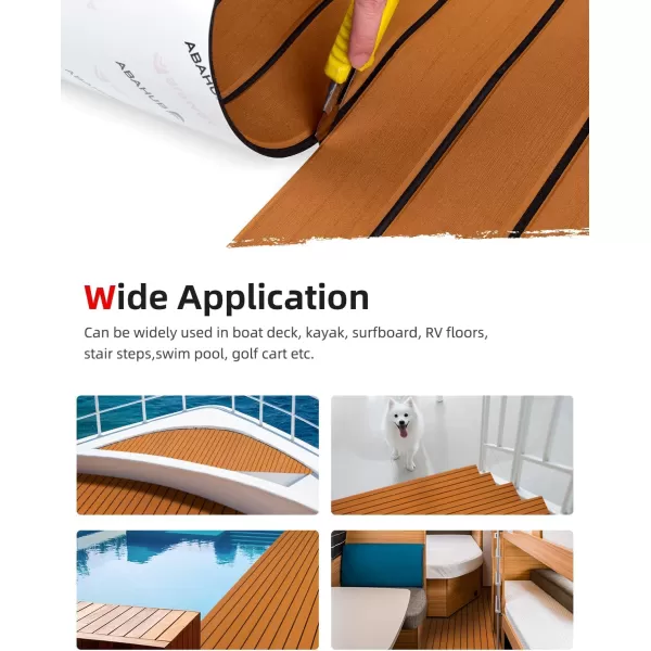 Abahub EVA Foam Boat Decking 96x4563628824168 48x168 SelfAdhesive Faux Teak Marine Flooring Sheet Traction Pad for Boats Surfboard Swim Platform RV FloorBrown with Black Lines