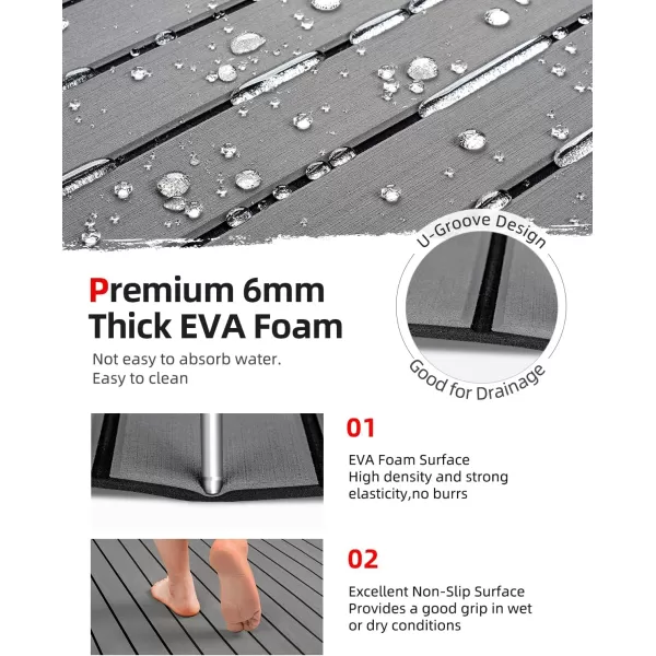 Abahub EVA Foam Boat Decking 96x4563628824168 48x168 SelfAdhesive Faux Teak Marine Flooring Sheet Traction Pad for Boats Surfboard Swim Platform RV FloorGray with Black Lines
