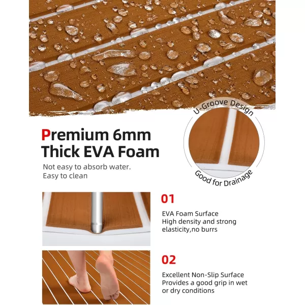 Abahub EVA Foam Boat Decking 96x4563628824168 48x168 SelfAdhesive Faux Teak Marine Flooring Sheet Traction Pad for Boats Surfboard Swim Platform RV FloorBrown with White LinesBorder