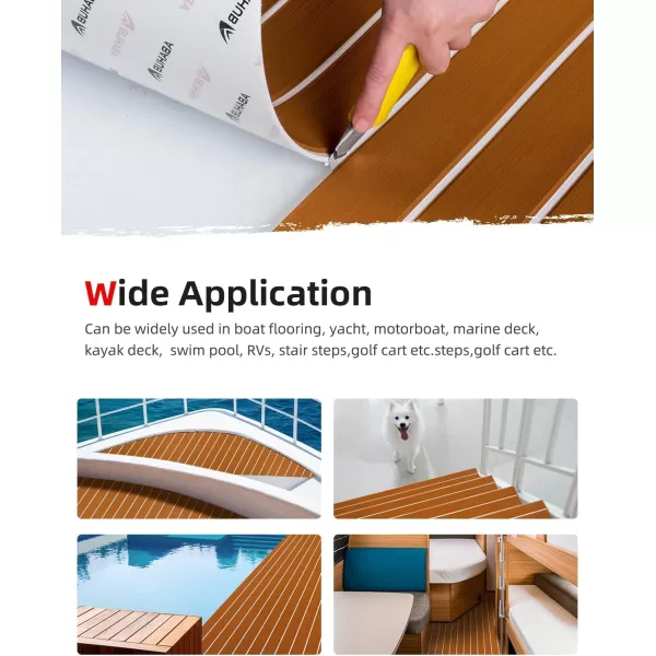 Abahub EVA Foam Boat Decking 96x4563628824168 48x168 SelfAdhesive Faux Teak Marine Flooring Sheet Traction Pad for Boats Surfboard Swim Platform RV FloorBrown with White Lines
