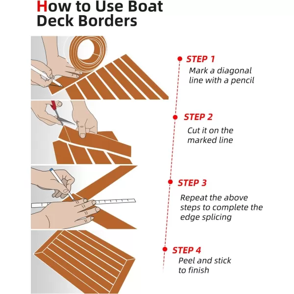 Abahub EVA Foam Boat Decking 96x4563628824168 48x168 SelfAdhesive Faux Teak Marine Flooring Sheet Traction Pad for Boats Surfboard Swim Platform RV FloorBrown with White LinesBorder