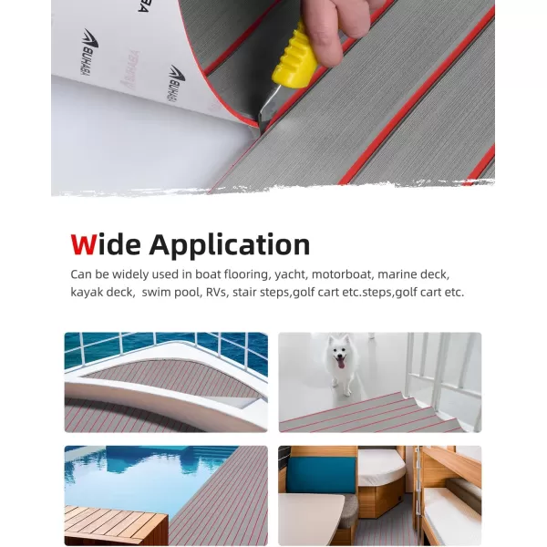Abahub EVA Foam Boat Decking 96x4563628824168 48x168 SelfAdhesive Faux Teak Marine Flooring Sheet Traction Pad for Boats Surfboard Swim Platform RV FloorGray with Red Lines