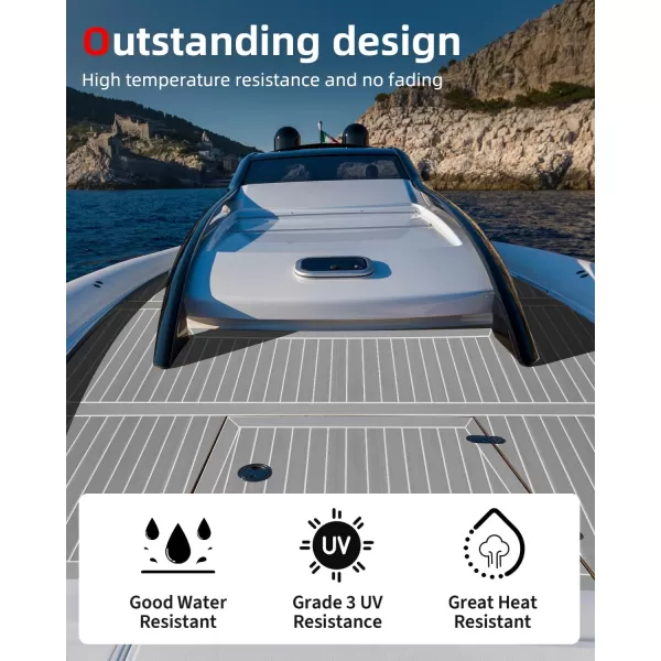 Abahub EVA Foam Boat Decking 96x4563628824168 48x168 SelfAdhesive Faux Teak Marine Flooring Sheet Traction Pad for Boats Surfboard Swim Platform RV FloorGray with White LinesBorder