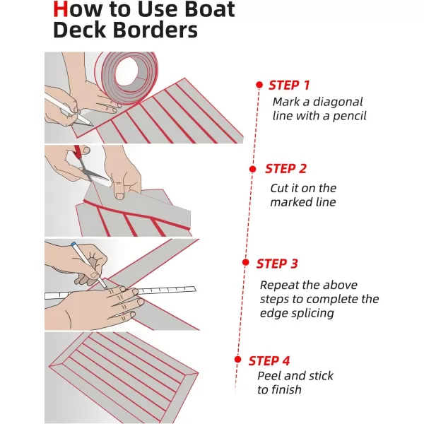 Abahub EVA Foam Boat Decking 96x4563628824168 48x168 SelfAdhesive Faux Teak Marine Flooring Sheet Traction Pad for Boats Surfboard Swim Platform RV FloorGray with Red LinesBorder
