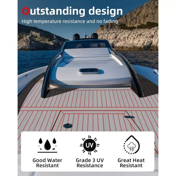 Abahub EVA Foam Boat Decking 96x4563628824168 48x168 SelfAdhesive Faux Teak Marine Flooring Sheet Traction Pad for Boats Surfboard Swim Platform RV FloorGray with Red LinesBorder