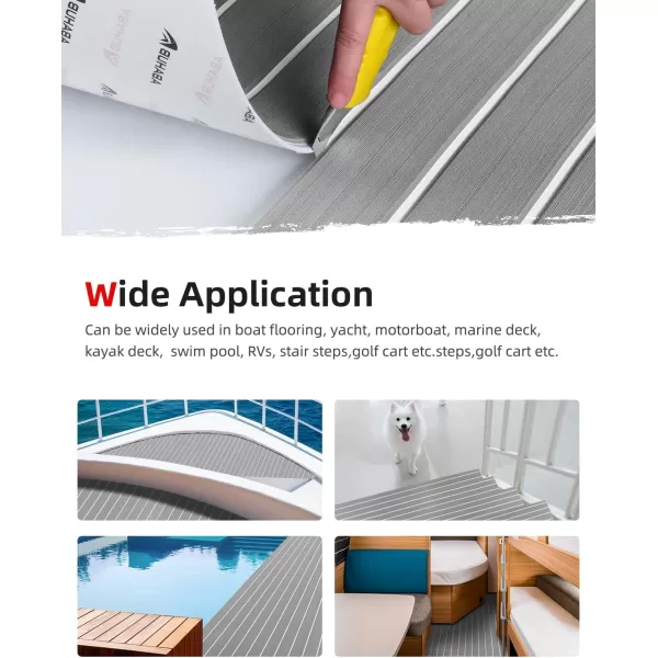 Abahub EVA Foam Boat Decking 96x4563628824168 48x168 SelfAdhesive Faux Teak Marine Flooring Sheet Traction Pad for Boats Surfboard Swim Platform RV FloorGray with White Lines