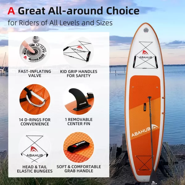 Abahub Inflatable SUP Wide 106quot x 31quot34quot x 106quot iSUP Blue Standup Paddleboard with Adjustable SUP Kayak Paddle for Yoga Paddle Board Kayaking Surf Canoe Fishing31 Orange
