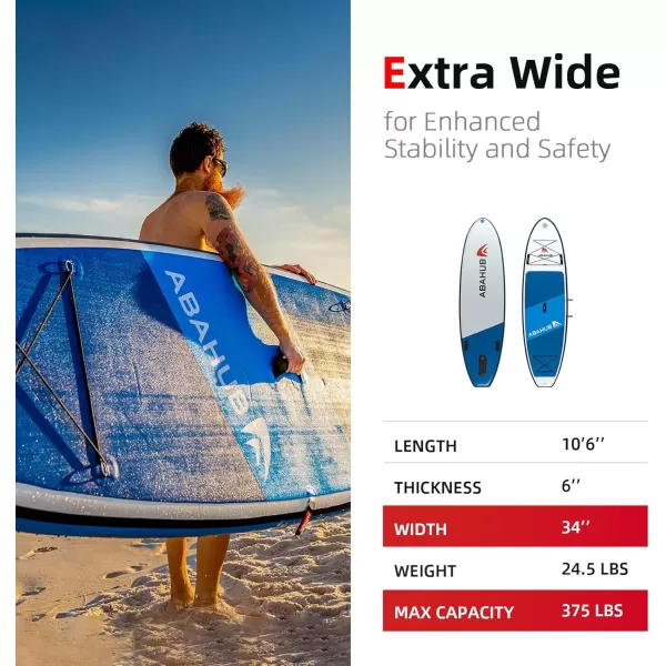 Abahub Inflatable SUP Wide 106quot x 31quot34quot x 106quot iSUP Blue Standup Paddleboard with Adjustable SUP Kayak Paddle for Yoga Paddle Board Kayaking Surf Canoe Fishing34 Blue
