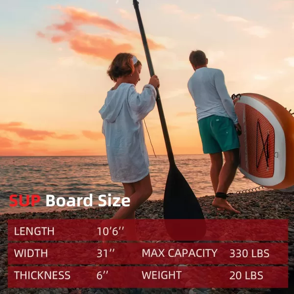 Abahub Inflatable SUP Wide 106quot x 31quot34quot x 106quot iSUP Blue Standup Paddleboard with Adjustable SUP Kayak Paddle for Yoga Paddle Board Kayaking Surf Canoe Fishing31 Orange