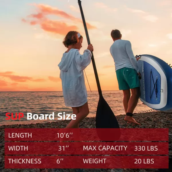 Abahub Inflatable SUP Wide 106quot x 31quot34quot x 106quot iSUP Blue Standup Paddleboard with Adjustable SUP Kayak Paddle for Yoga Paddle Board Kayaking Surf Canoe Fishing31 Blue