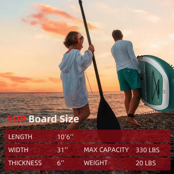 Abahub Inflatable SUP Wide 106quot x 31quot34quot x 106quot iSUP Blue Standup Paddleboard with Adjustable SUP Kayak Paddle for Yoga Paddle Board Kayaking Surf Canoe Fishing31 Green