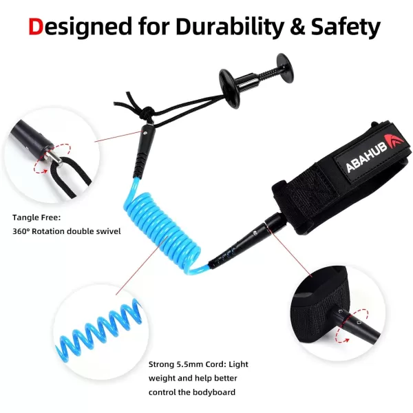 Abahub Premium Coil SUP Leash 10 ft Coiled Paddle Board Leashes 72mm Thick Legrope Strap for Longboard Surfboards Standup Paddleboards iSUP Replacement Leg Rope 8 Colors4ftBlue