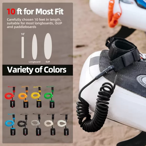 Abahub Premium Coil SUP Leash 10 ft Coiled Paddle Board Leashes 72mm Thick Legrope Strap for Longboard Surfboards Standup Paddleboards iSUP Replacement Leg Rope 8 Colorswhite