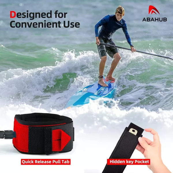 Abahub Premium Coil SUP Leash 10 ft Coiled Paddle Board Leashes 72mm Thick Legrope Strap for Longboard Surfboards Standup Paddleboards iSUP Replacement Leg Rope 8 Colorsclear red