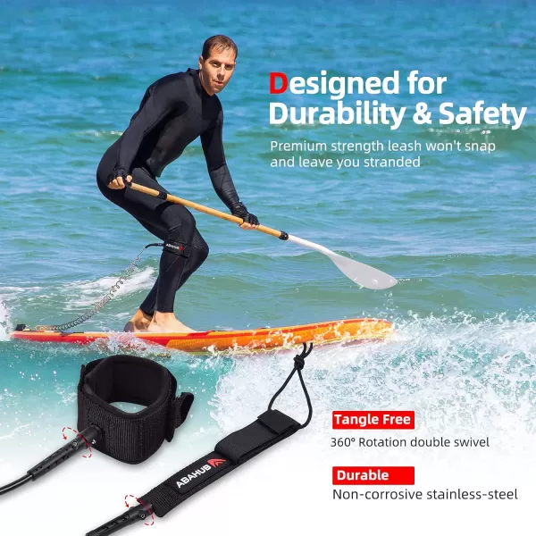 Abahub Premium Coil SUP Leash 10 ft Coiled Paddle Board Leashes 72mm Thick Legrope Strap for Longboard Surfboards Standup Paddleboards iSUP Replacement Leg Rope 8 Colorsclear black core