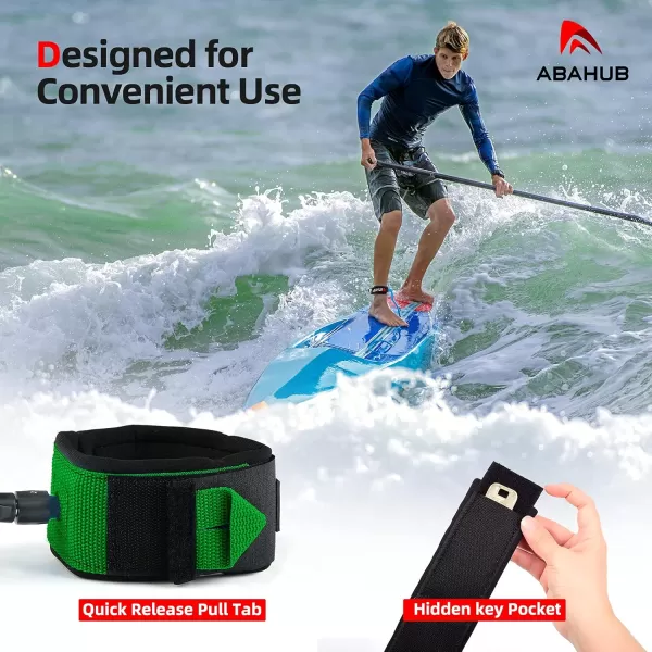 Abahub Premium Coil SUP Leash 10 ft Coiled Paddle Board Leashes 72mm Thick Legrope Strap for Longboard Surfboards Standup Paddleboards iSUP Replacement Leg Rope 8 Colorsgreen