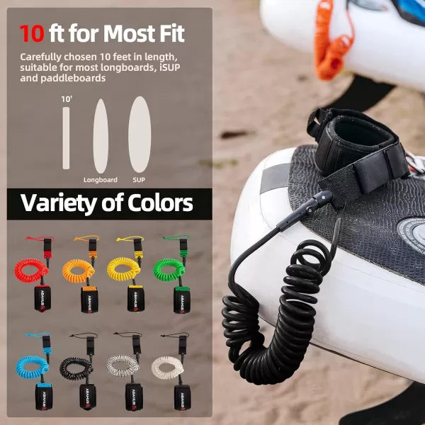 Abahub Premium Coil SUP Leash 10 ft Coiled Paddle Board Leashes 72mm Thick Legrope Strap for Longboard Surfboards Standup Paddleboards iSUP Replacement Leg Rope 8 Colorsblack
