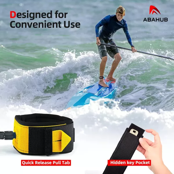 Abahub Premium Coil SUP Leash 10 ft Coiled Paddle Board Leashes 72mm Thick Legrope Strap for Longboard Surfboards Standup Paddleboards iSUP Replacement Leg Rope 8 Colorsyellow