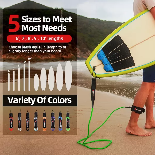 Abahub Premium Surfboard Leash 678910 ft Straight Surf Board Leashes 67mm Legrope Strap for Shortboard LongboardBlack