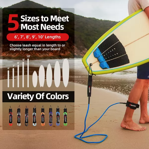 Abahub Premium Surfboard Leash 678910 ft Straight Surf Board Leashes 67mm Legrope Strap for Shortboard LongboardBlue