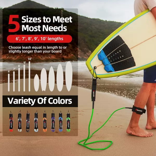 Abahub Premium Surfboard Leash 678910 ft Straight Surf Board Leashes 67mm Legrope Strap for Shortboard LongboardClear Blue Core