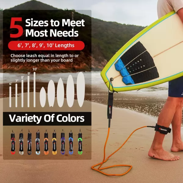 Abahub Premium Surfboard Leash 678910 ft Straight Surf Board Leashes 67mm Legrope Strap for Shortboard LongboardOrange