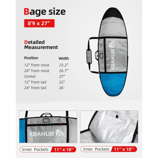Abahub Premium Surfboard Travel Bag Foam Padded Surf Board Cover Shortboard Carrying Bags for Surfing Outdoor Airplane Car Truck60 66 70 76 80 86 90 96 100Light Blue