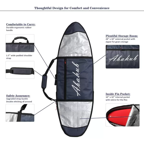 Abahub Premium Surfboard Travel Bag Foam Padded Surf Board Cover Shortboard Carrying Bags for Surfing Outdoor Airplane Car Truck60 66 70 76 80 86 90 96 100Dark Blue