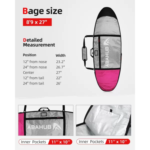 Abahub Premium Surfboard Travel Bag Foam Padded Surf Board Cover Shortboard Carrying Bags for Surfing Outdoor Airplane Car Truck60 66 70 76 80 86 90 96 100Deep Pink